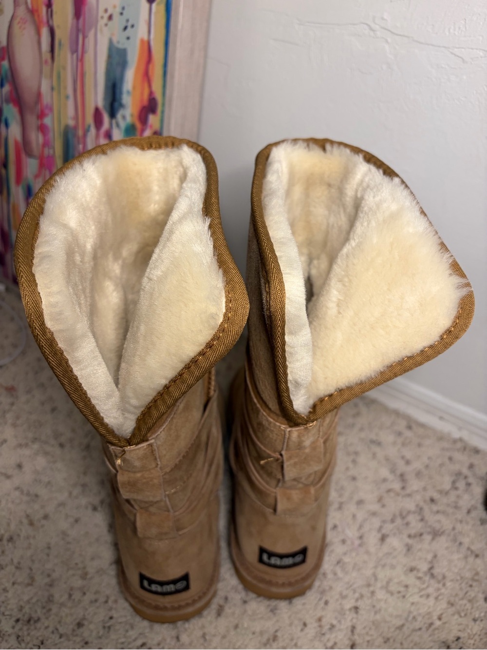 Lamo Tan Suede Shearling Mid-Calf Boots